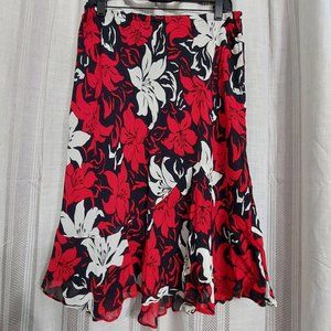 Floral Black, White, and Red Donna Ricco Skirt Size 14